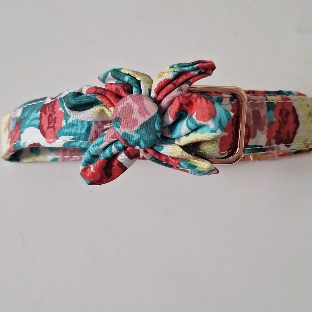 Girl Dog Floral Multicolor Dog Collar with Detachable Flower